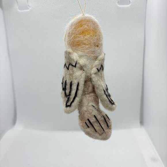 Handcrafted Felted Wool Barn Owl Bird Ornament made in Nepal, Fair Trade. - Picture 6 of 11